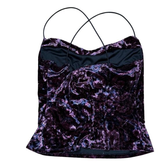 Y2K Rampage Velvet Paisley Print Scoop Neck Crop Top - Picture 2 of 5